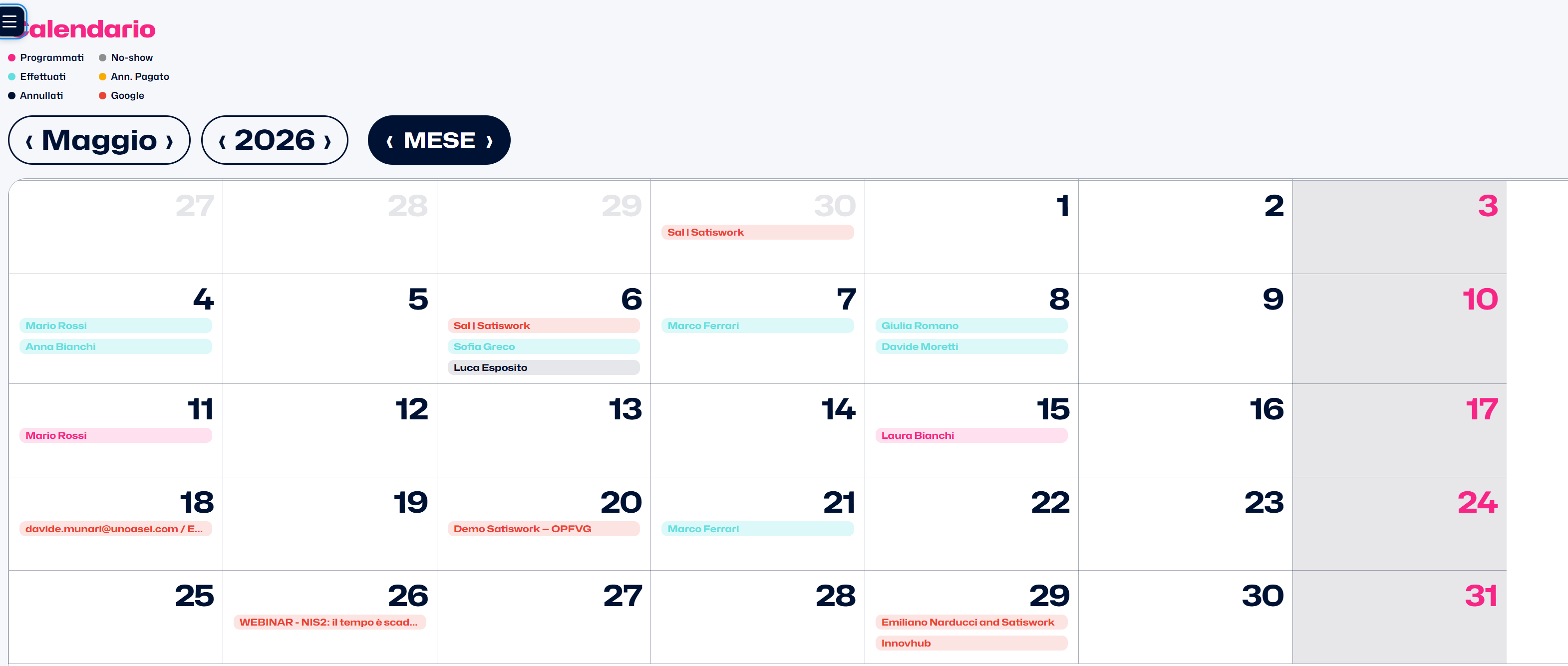 Agenda vista mese